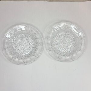 Vintage Lot Of 2 Kig Indonesia Floral Pressed Clear Glass Plates 6" Dessert